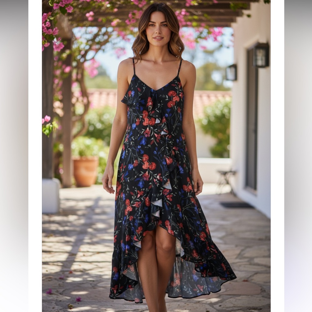 NWT Parker NY Ruffle High Low Floral Dress